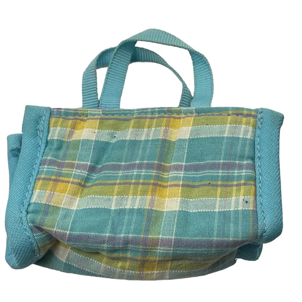 Vintage Ty Plaid Mini Tote Bag For Dolls Or Small Pets Blue & Yellow Fabric - Picture 2 of 5